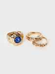 Gold-toned ring pack Pack of three, gemstone detail