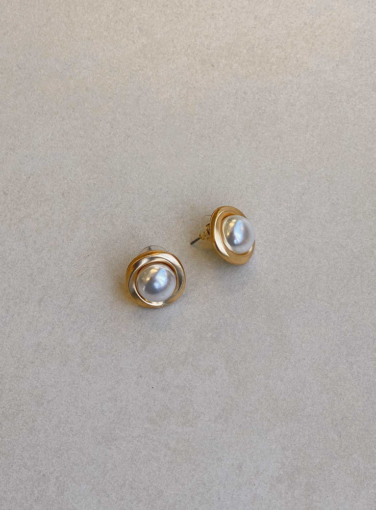 Earrings Stud fastening Gold-toned Pearl detail