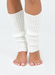 Legwarmers  80% Cotton 20% polyester Soft knit material  Below the knee length  Good stretch  Unlined 