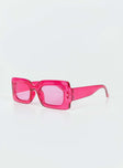 Sunglasses Vintage style frame Pink tinted lenses Wide arm Moulded nose bridge Lightweight
