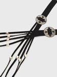 Faux suede belt Silver-toned hardware, fringe ends, tie fastening, adjustable length