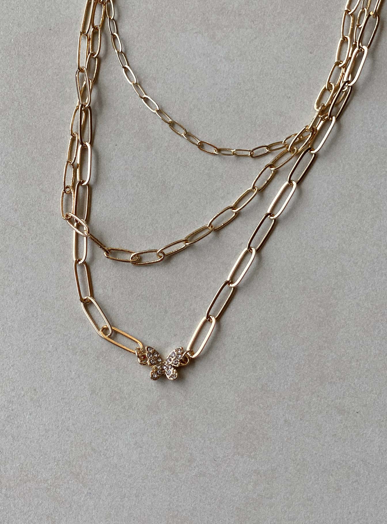 Necklace set Butterfly charm Diamante detail Gold-toned Lobster clasp fastening