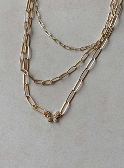 Necklace set Butterfly charm Diamante detail Gold-toned Lobster clasp fastening