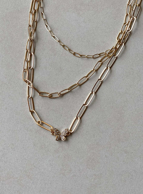 Necklace set Butterfly charm Diamante detail Gold-toned Lobster clasp fastening