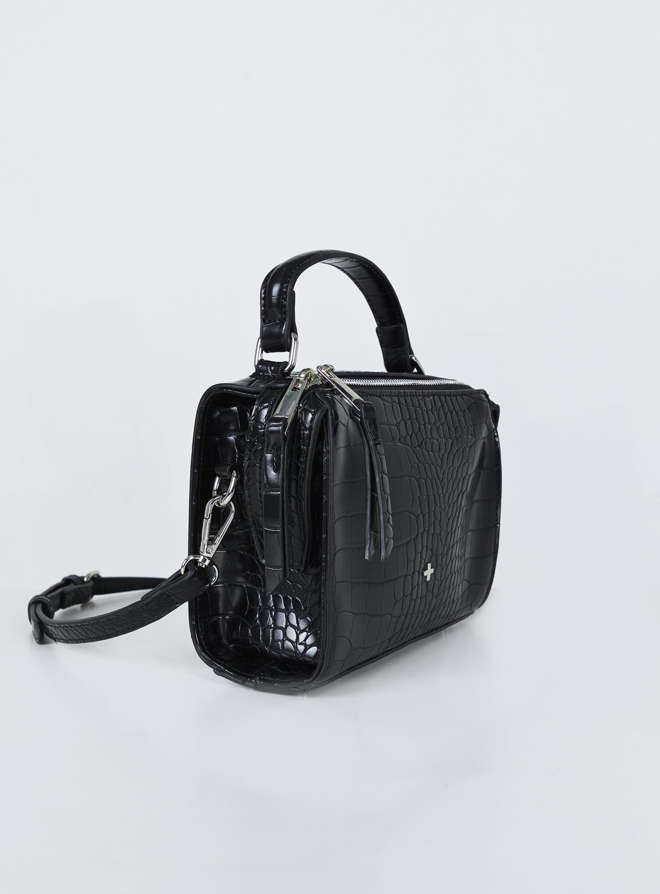 Bag Single top handle Removable shoulder strap Zip fastening  Faux croc leather Gold-toned hardware Internal pockets W 19cm x H 15cm x D 9cm /  W 7.4