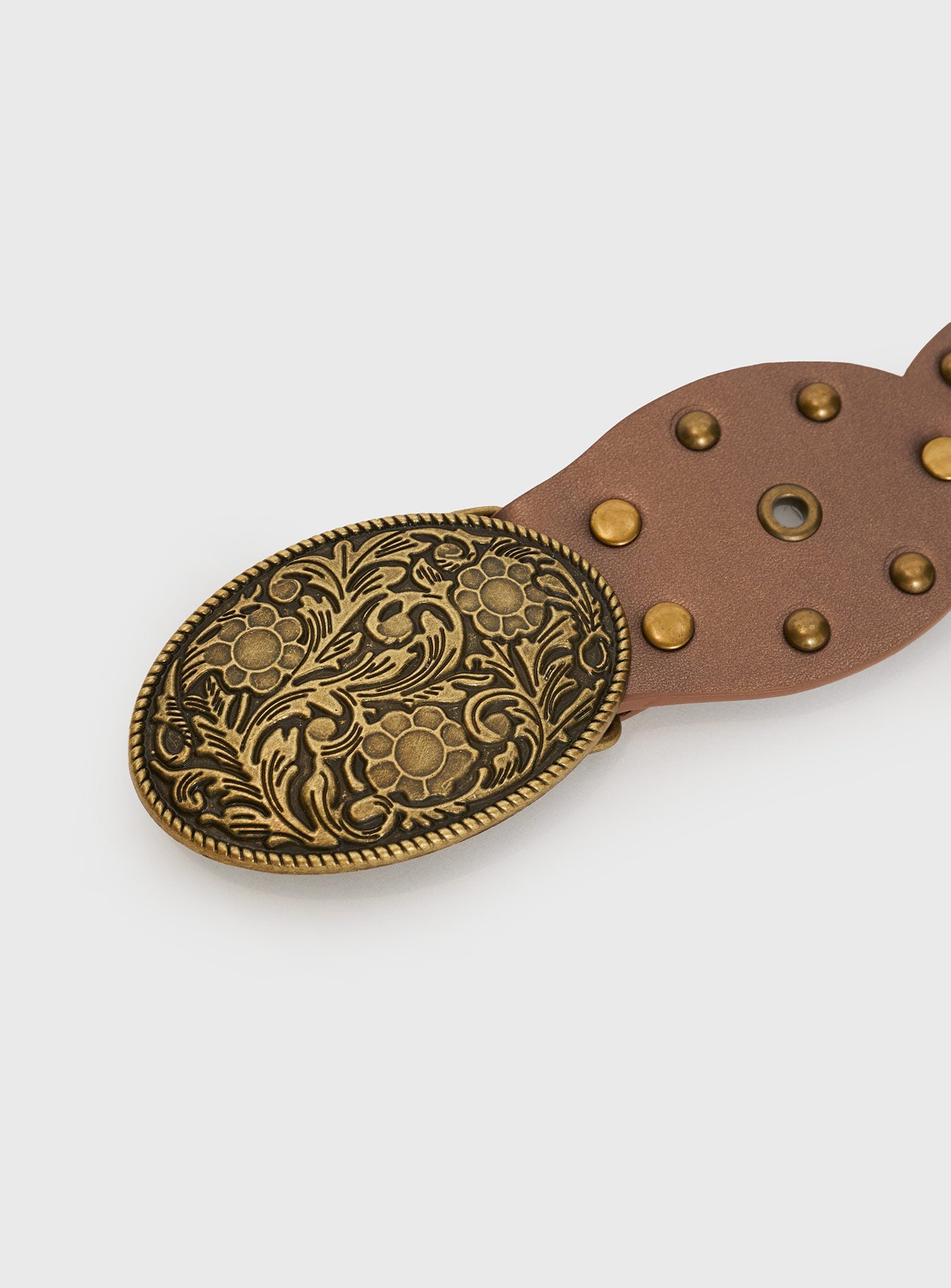 Belt  Pink metallic colour, gold-toned hardware grommets detail, thick design, large buckle detail