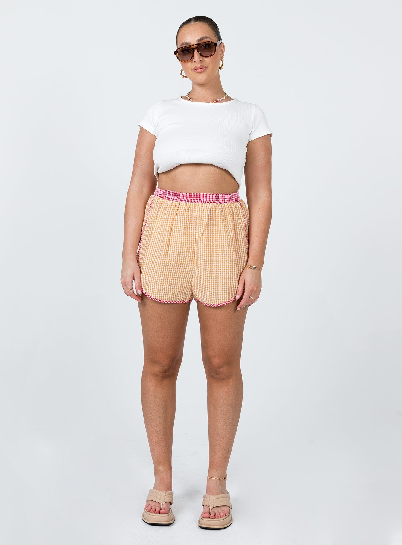 Leah Gingham Track Shorts Orange