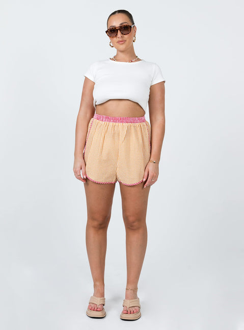 Leah Gingham Track Shorts Orange