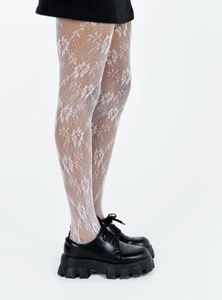 White stockings Delicate knit material - wear with care  Sheer design  Elasticated waistband  Good stretch   Hand wash only 