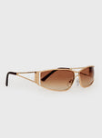 Gold-toned sunglasses Metal frame, brown tinted lenses, silicone nose pads