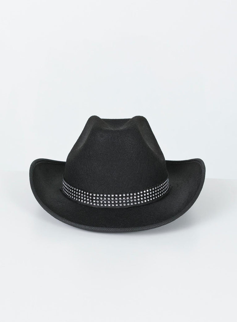 Cowboy hat  Princess Polly Exclusive Felt material  Diamante band  Adjustable rope chin strap  Stiff brim 