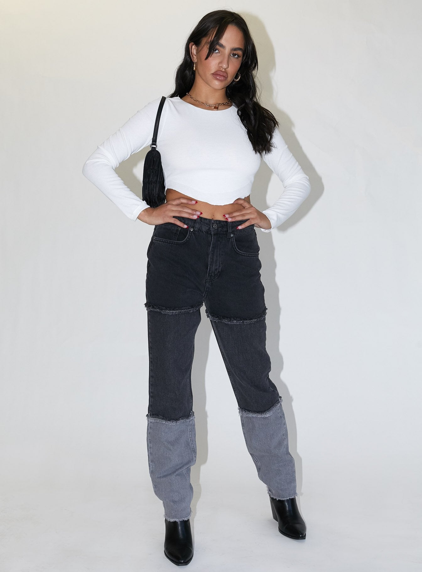 The Ragged Priest 3 Panel Ombre Black Mom Jean w/fray Seams