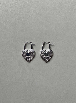 Earrings Hoop style  Silver-toned Latch fastening  Heart design