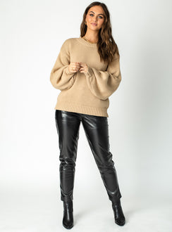 Harmony Balloon Sleeve Knit Sweater Dark Brown