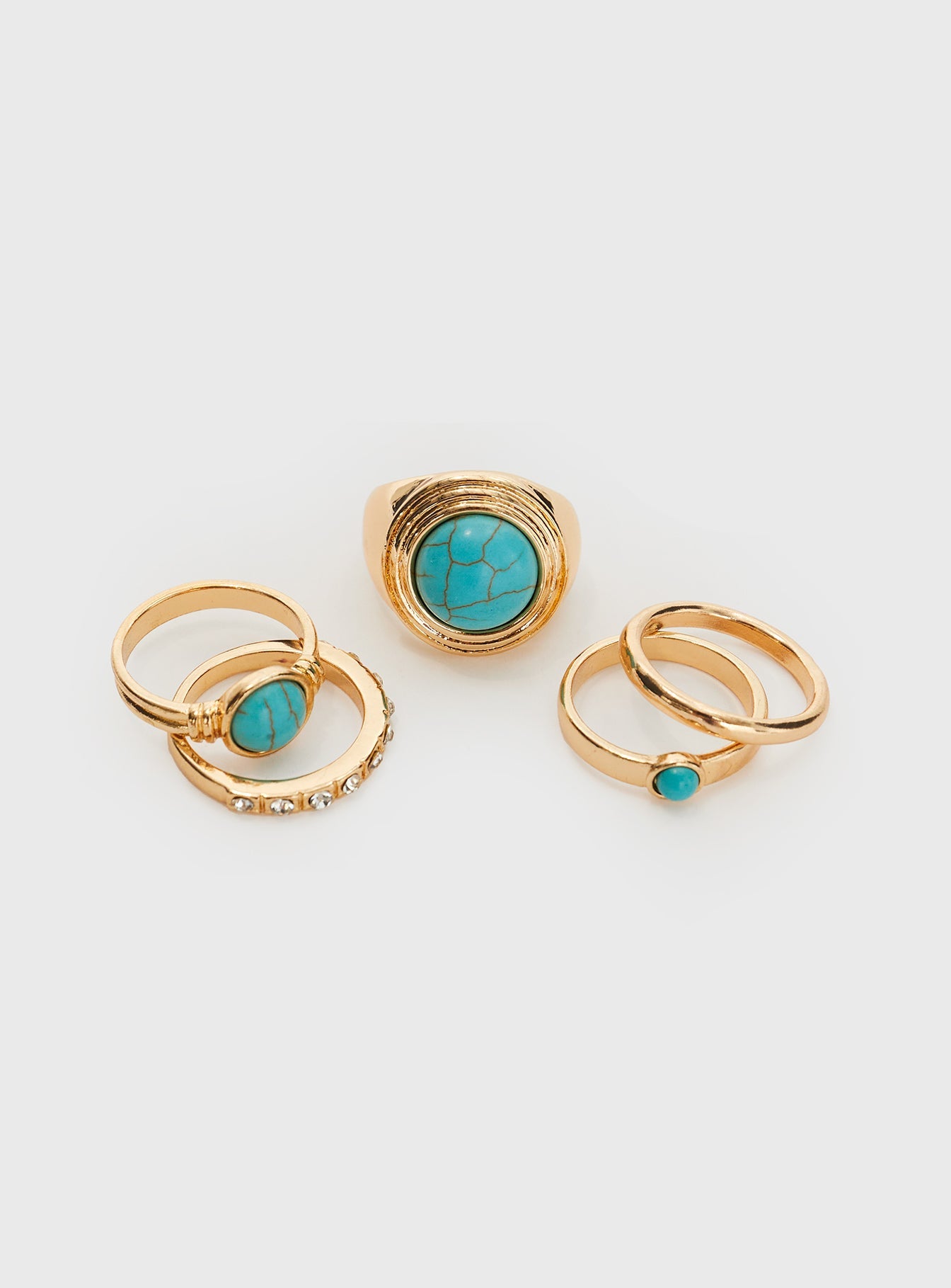 Gold-toned ring pack Gemstone & diamante detail, pack of five, lightweight