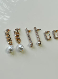 Earrings Pack of three pairs Gold toned Diamante and pearl detail Stud fastening