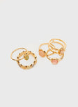 Gold-toned ring pack Pack of five, gemstone detail