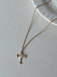 Necklace Dainty gold-toned chain Cross drop charm Diamante detailing Lobster clip fastening