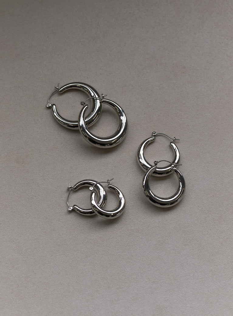 Earring pack Pack of three  Latch fastening  Silver-toned  Hoop style 