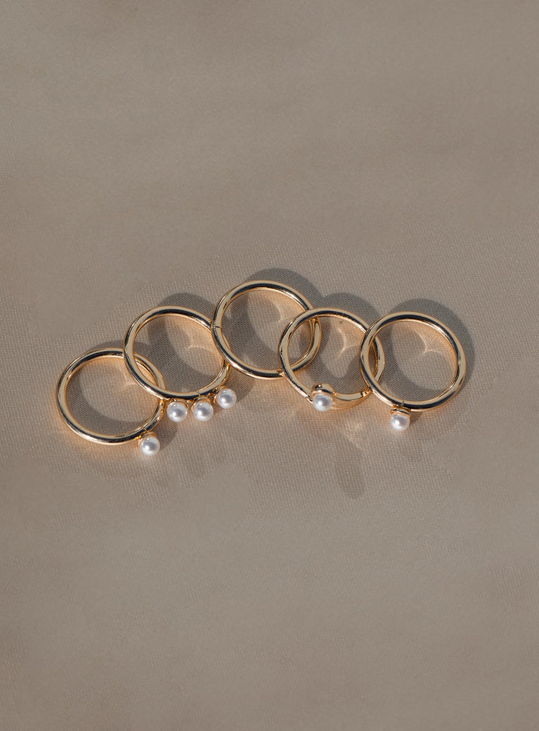 Rings Pack of five Gold-toned band  Pearl charm 