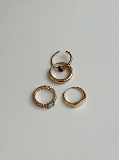 Ring pack Set of four Gold toned Gemstone detail Lightweight