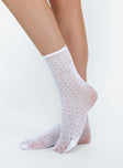 Lace socks  Princess Polly Exclusive 80% polyamide 20% nylon Sheer material Good stretch 
