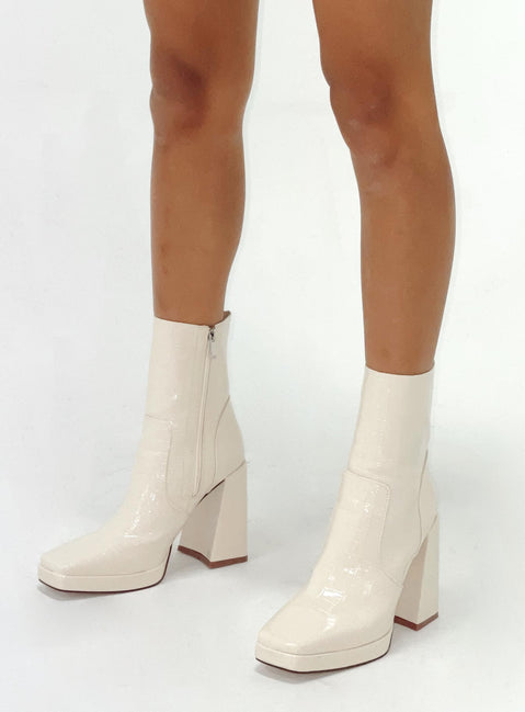 Jamie Croc Platform Boots Cream