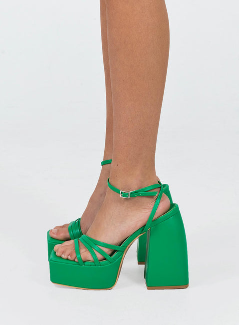 Heels heels  Princess Polly Exclusive Faux leather material  Square toe Strappy upper Block heel  Ankle buckle fastening  Platform base 