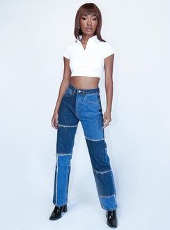 Princess Polly Mid Rise  Skarlet Patchwork Denim Jeans