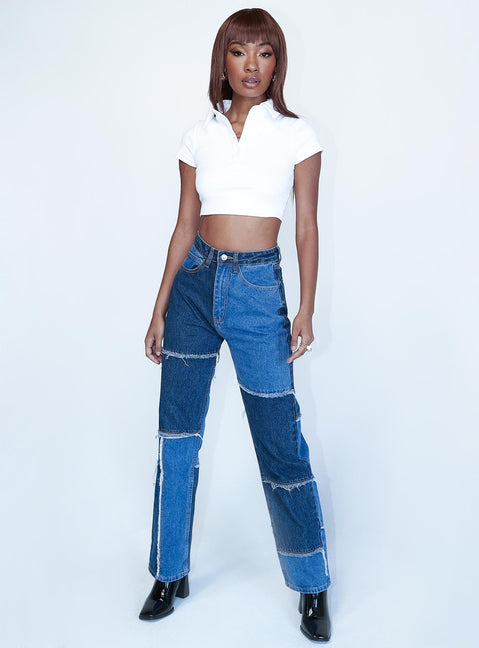 Princess Polly Mid Rise  Skarlet Patchwork Denim Jeans