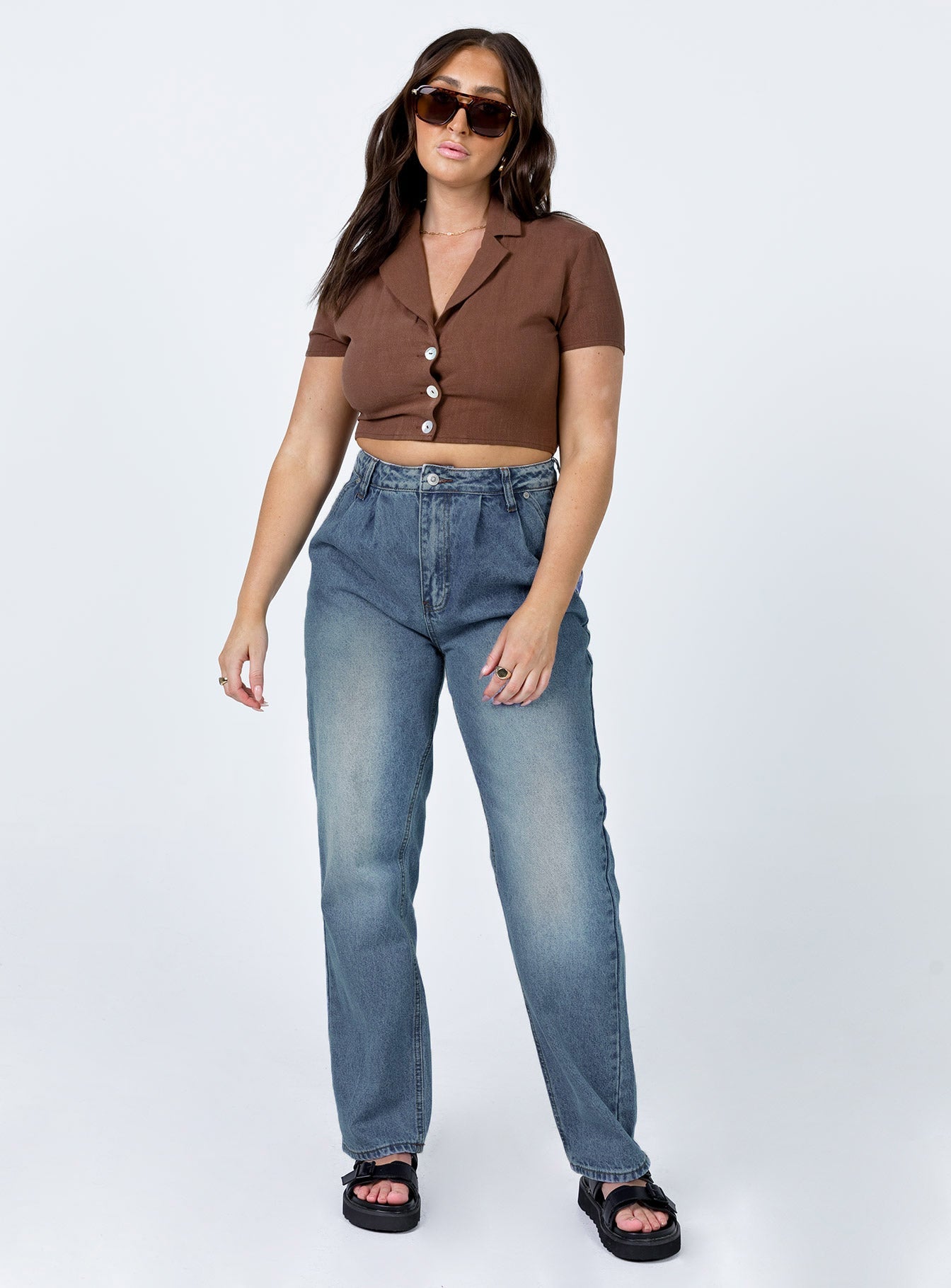 Princess Polly Mid Rise  Isabelle Straight Leg Denim Jeans