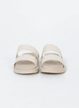 Slides  100% PU Faux leather material  Double strap upper  Rounded toe 