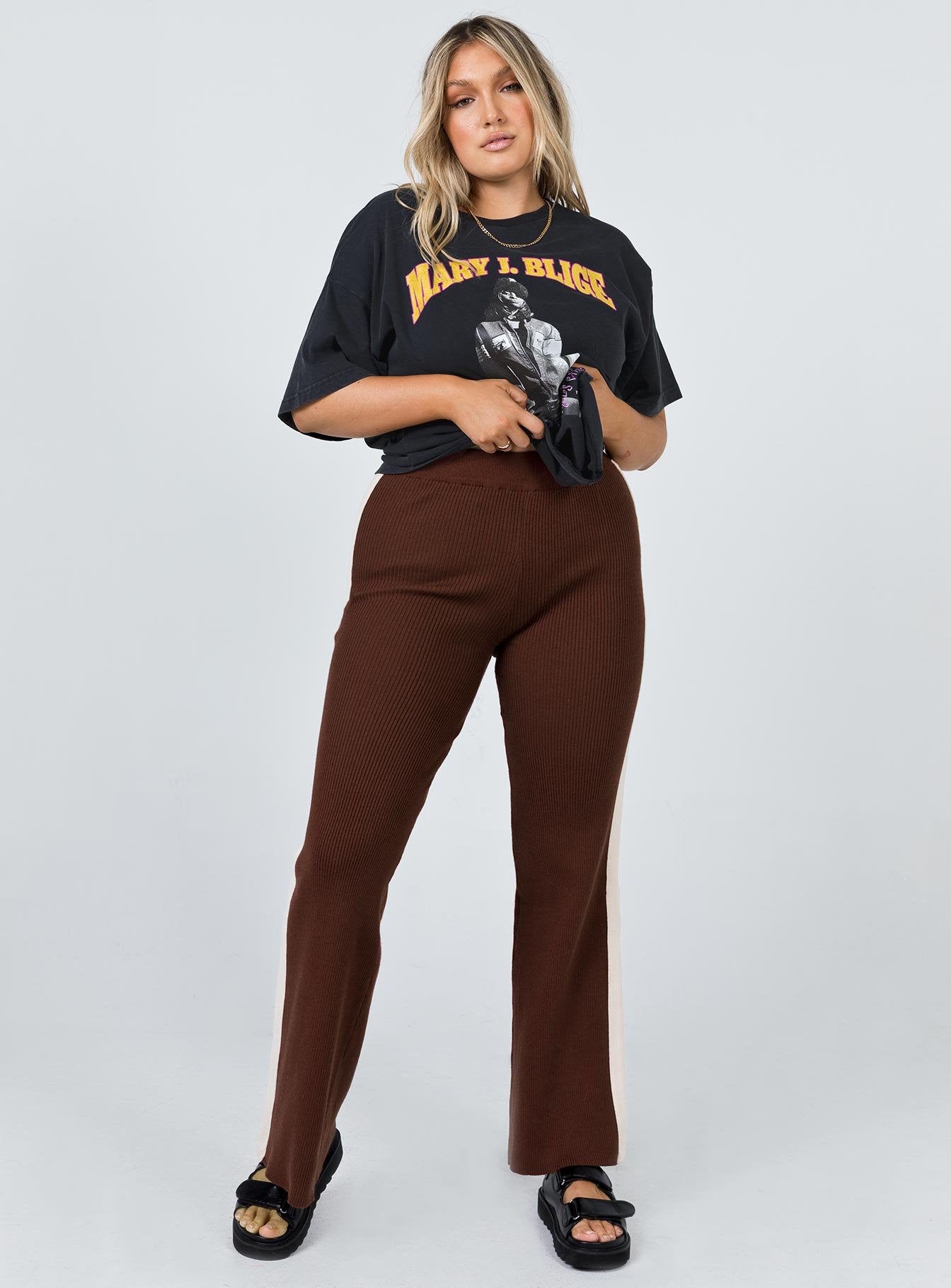 Contrast Wide Leg Knit Pant