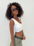White crop top Scooped neckline Good stretch Lined front