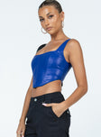 Bustier top Faux leather material  Boning through front Zip fastening at back  Rounded hem 