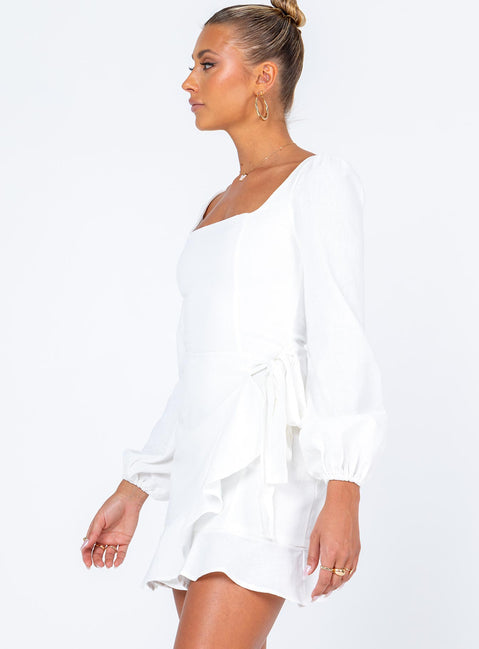 The Villa Long Sleeve Mini Dress White