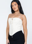 Corset top Linen look material  Halter neck tie fastening  Thin shoulder straps  Wired cups  Boning throughout  Pointed hem 