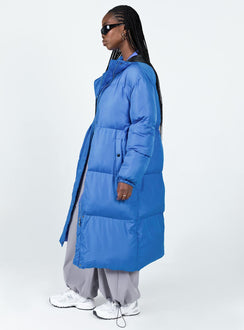 Longline puffer jacket High neck  Zip & press button fastening  Twin hip pockets 