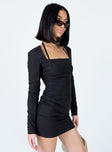 Long sleeve mini dress Linen material  Halter neck  Invisible zip fastening at back  Non-stretch