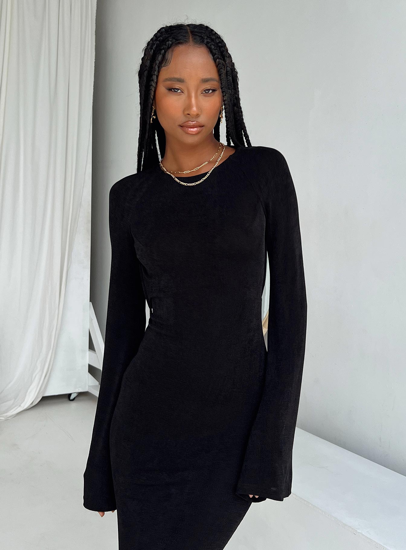 Shop Formal Dress - Amersham Long Sleeve Maxi Dress Black sixth image