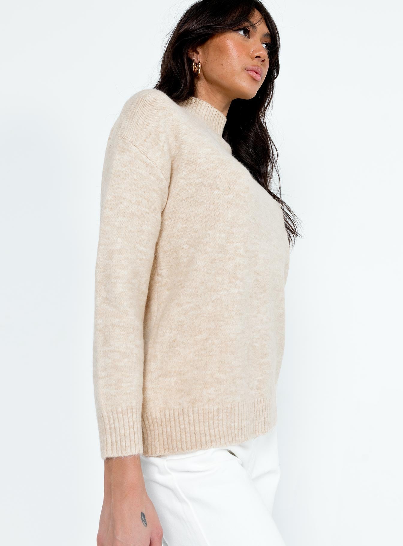 Beige sweater Knit material  Mock neck 
