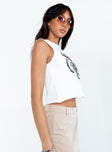White tank top with a graphic motorbike print Graphic print Raw cut sleeves & hem