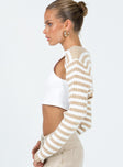 Bolero Slim fitting  Princess Polly Exclusive 52% acrylic 28% nylon 20% polyester  Knit material  Striped print Long sleeves 