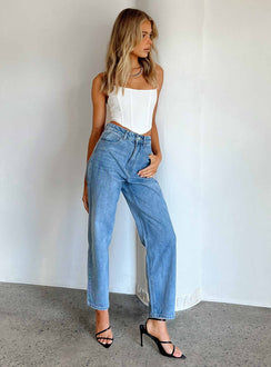 Leta Mid Wash Straight Leg Denim Jeans