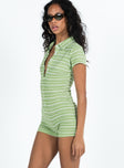 Romper Knit material Striped print Classic collar Button fastening at front Good stretch Unlined 