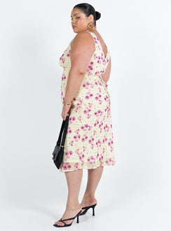 Nellie Midi Dress Yellow Floral Curve