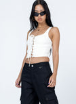 Corset top Textured material  Lace up fastening at front  Invisible zip fastening at side  Slight stretch  Satin lined 