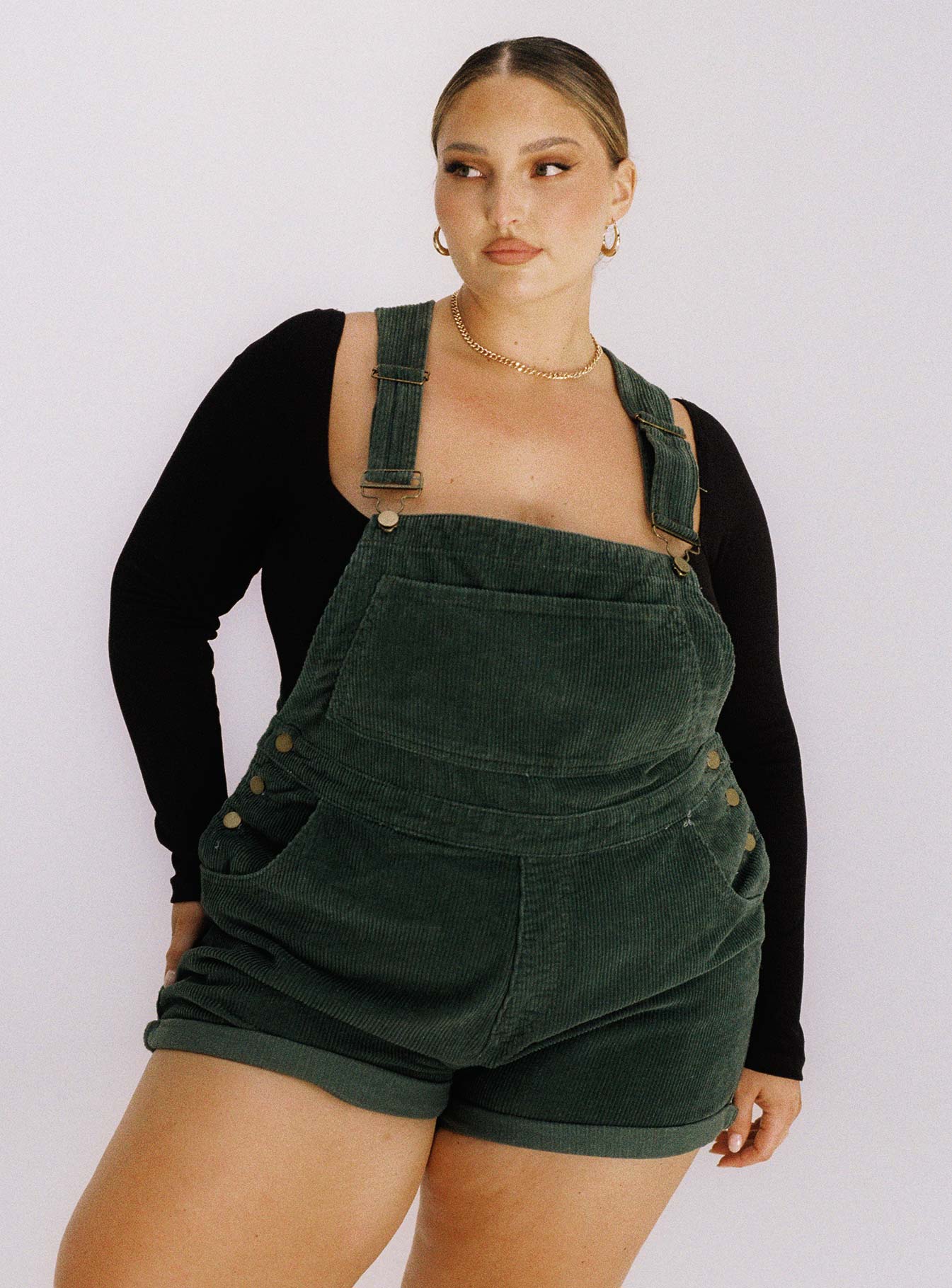 Kacey Short Overalls Khaki Curve