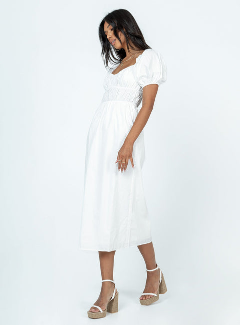 Maxi dress Puff sleeves Elasticated design  Partially lined 
