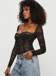 Princes Polly Full Sleeves  Cadrot Long Sleeve Lace Bodysuit Black
